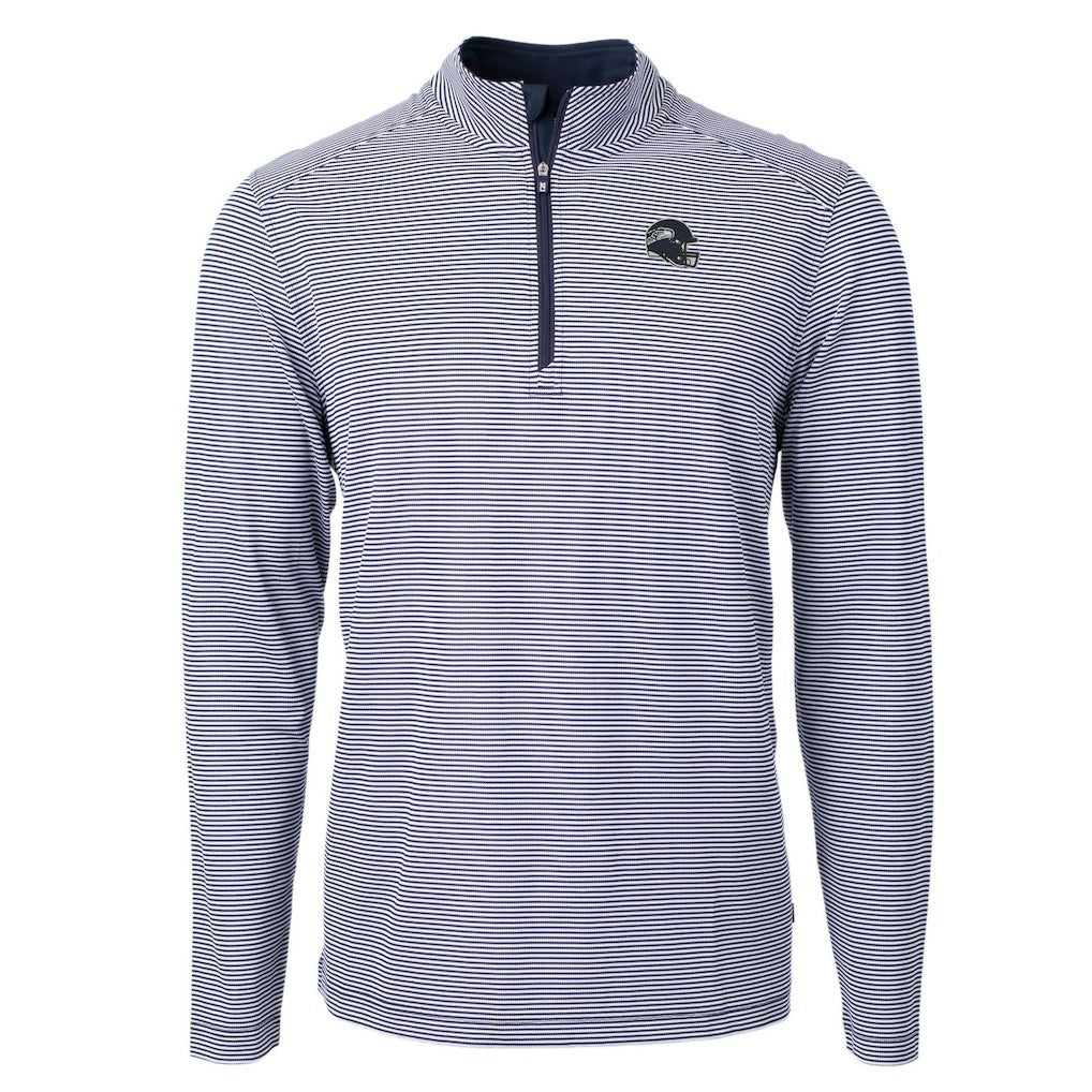 Seattle Seahawks Cutter & Buck Big & Tall Virtue Eco Pique Micro Stripe Tri-Blend Quarter-Zip Jacket College Navy - NFL