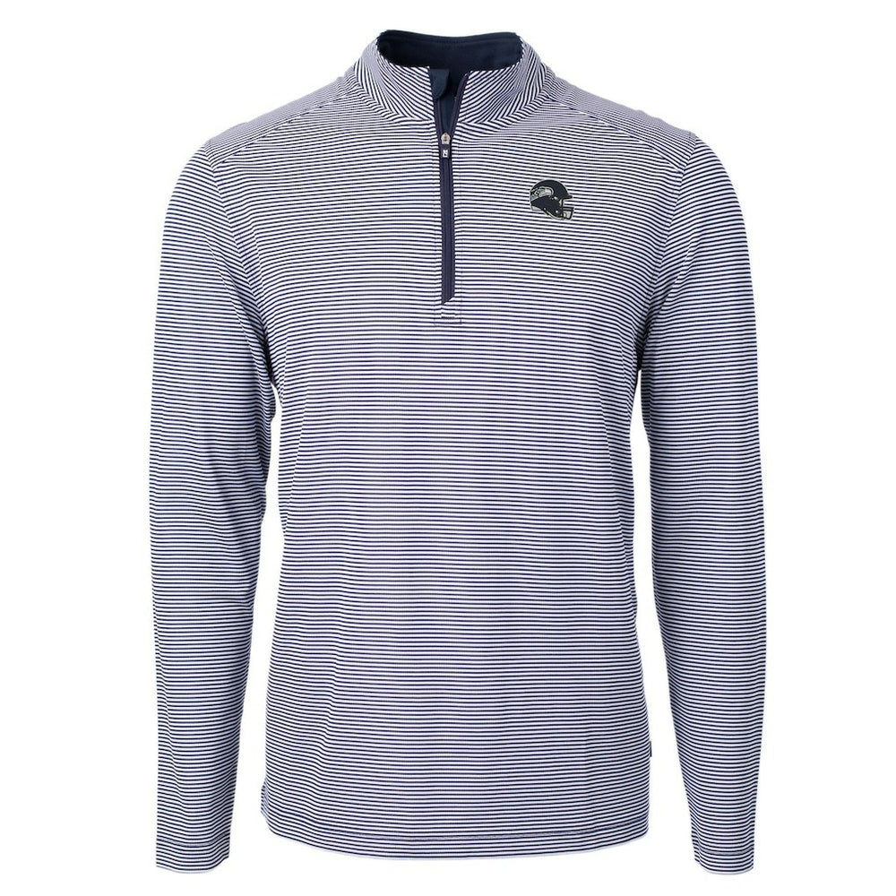 Seattle Seahawks Cutter & Buck Big & Tall Virtue Eco Pique Micro Stripe Tri-Blend Quarter-Zip Jacket College Navy - NFL