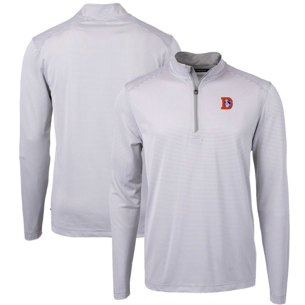 Denver Broncos Cutter & Buck Big & Tall Virtue Eco Pique Micro Stripe Tri-Blend Quarter-Zip Jacket Gray - NFL