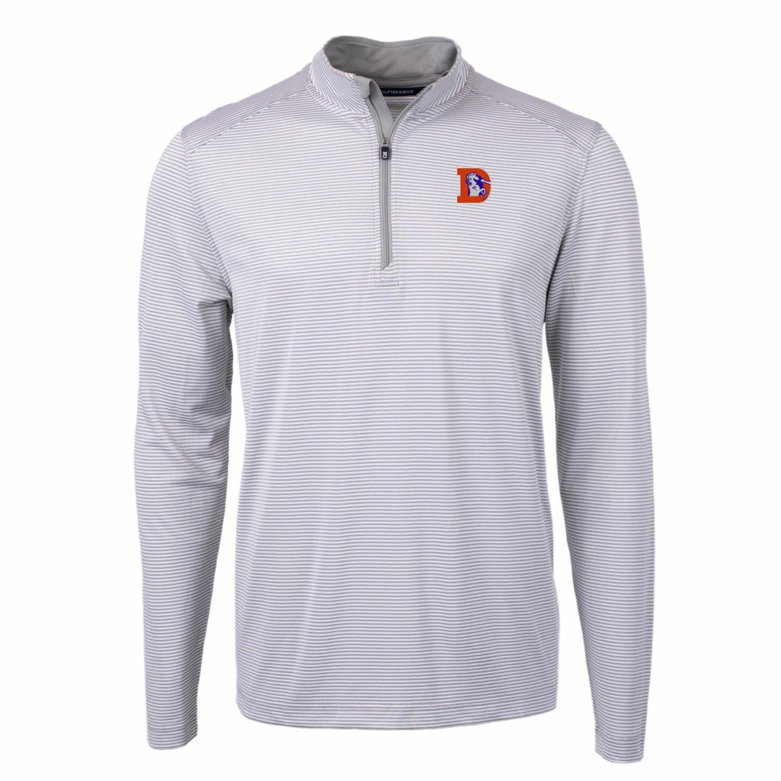 Denver Broncos Cutter & Buck Big & Tall Virtue Eco Pique Micro Stripe Tri-Blend Quarter-Zip Jacket Gray - NFL