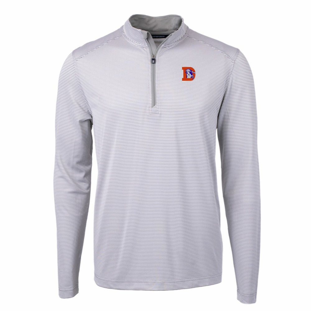 Denver Broncos Cutter & Buck Big & Tall Virtue Eco Pique Micro Stripe Tri-Blend Quarter-Zip Jacket Gray - NFL