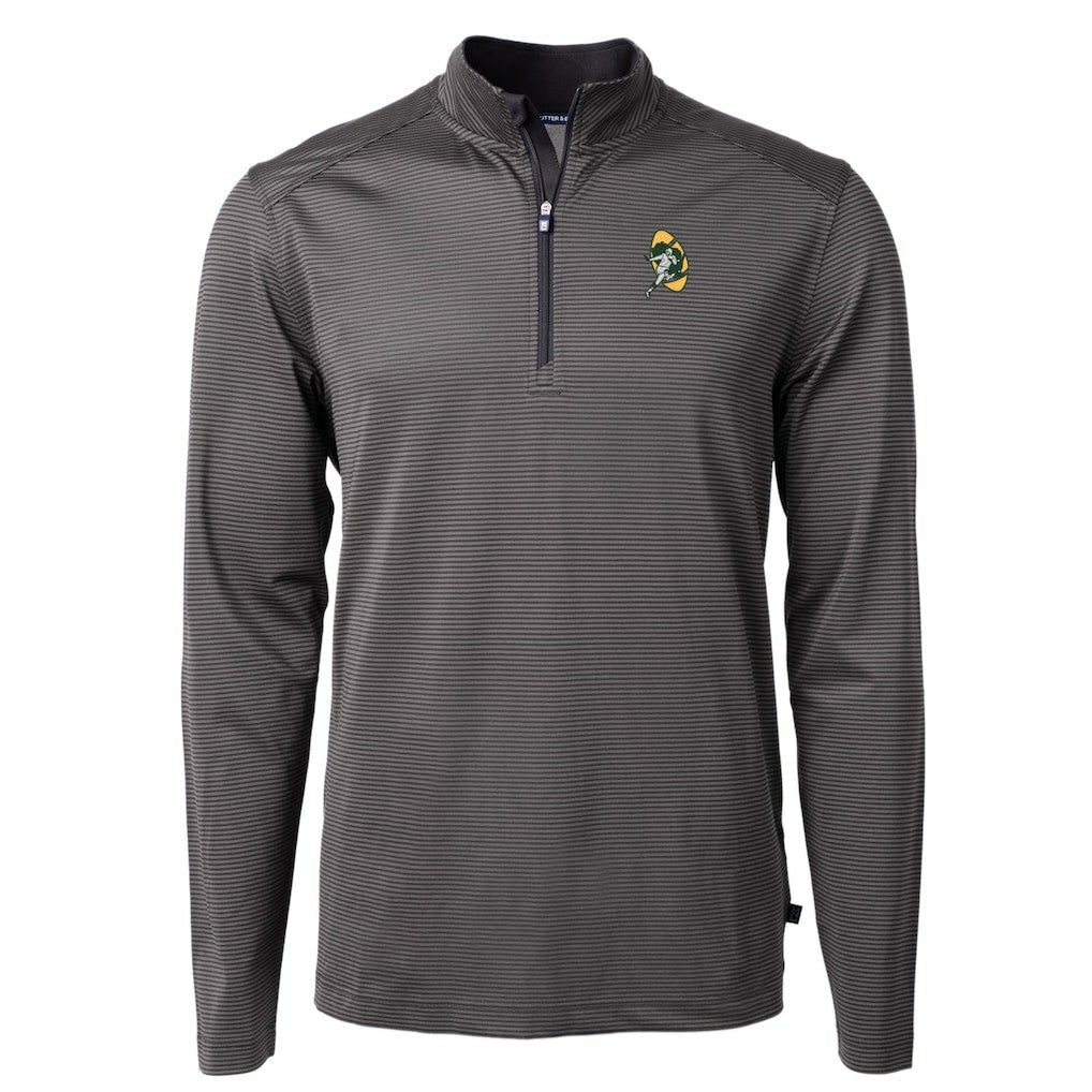 Green Bay Packers Cutter & Buck Big & Tall Virtue Eco Pique Micro Stripe Tri-Blend Quarter-Zip Jacket Black - NFL