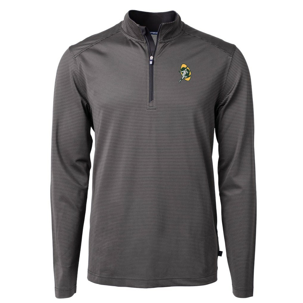 Green Bay Packers Cutter & Buck Big & Tall Virtue Eco Pique Micro Stripe Tri-Blend Quarter-Zip Jacket Black - NFL