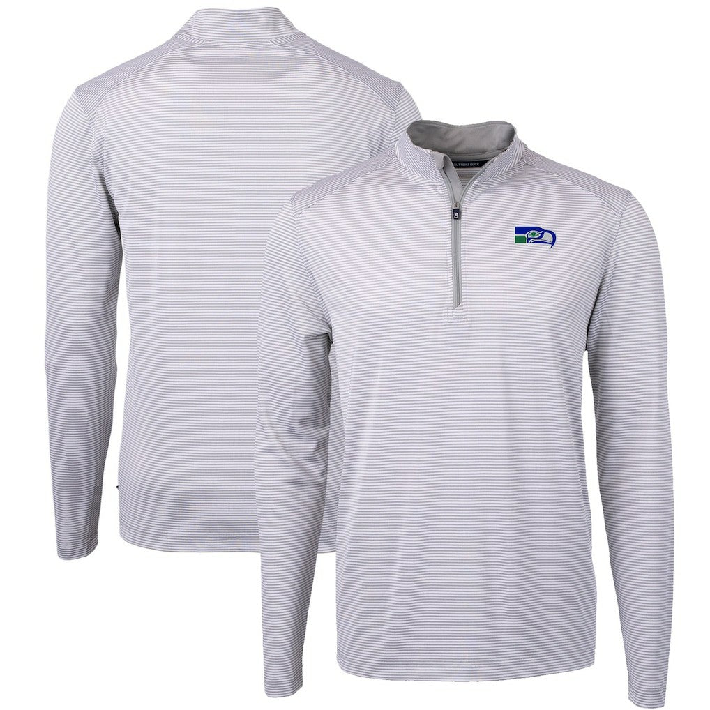 Seattle Seahawks Cutter & Buck Big & Tall Virtue Eco Pique Micro Stripe Tri-Blend Quarter-Zip Jacket Gray - NFL