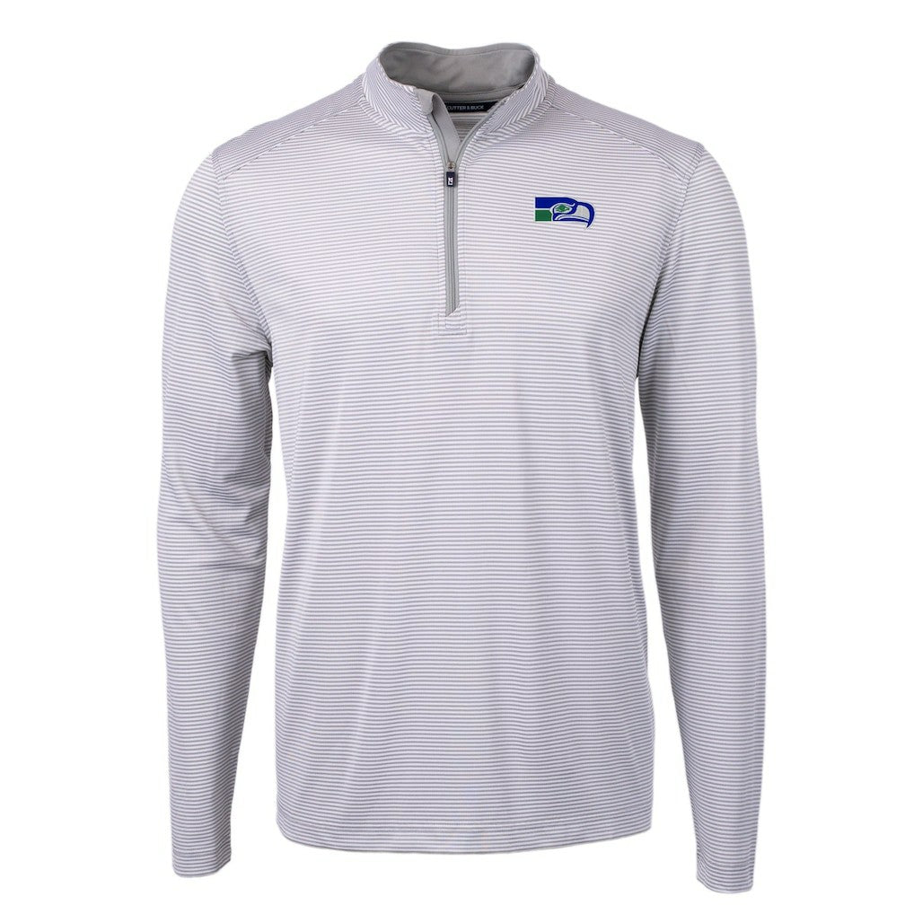 Seattle Seahawks Cutter & Buck Big & Tall Virtue Eco Pique Micro Stripe Tri-Blend Quarter-Zip Jacket Gray - NFL
