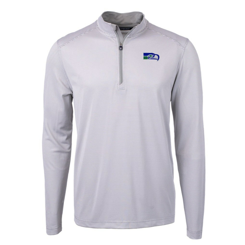 Seattle Seahawks Cutter & Buck Big & Tall Virtue Eco Pique Micro Stripe Tri-Blend Quarter-Zip Jacket Gray - NFL