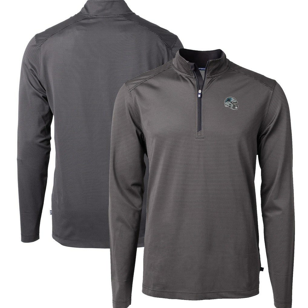 Carolina Panthers Cutter & Buck Big & Tall Virtue Eco Pique Micro Stripe Tri-Blend Quarter-Zip Jacket Black - NFL
