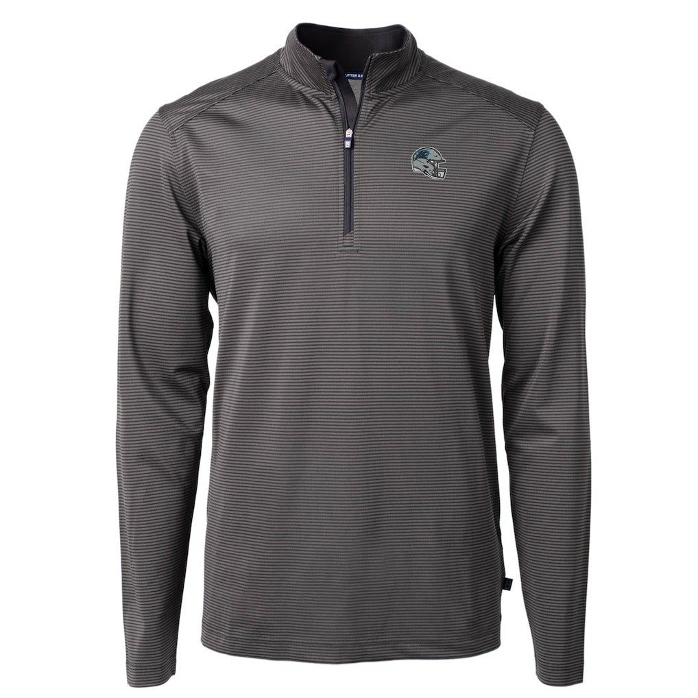 Carolina Panthers Cutter & Buck Big & Tall Virtue Eco Pique Micro Stripe Tri-Blend Quarter-Zip Jacket Black - NFL