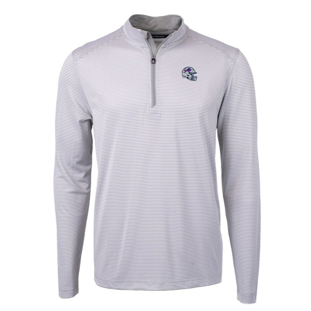Buffalo Bills Cutter & Buck Big & Tall Virtue Eco Pique Micro Stripe Tri-Blend Quarter-Zip Jacket Gray - NFL