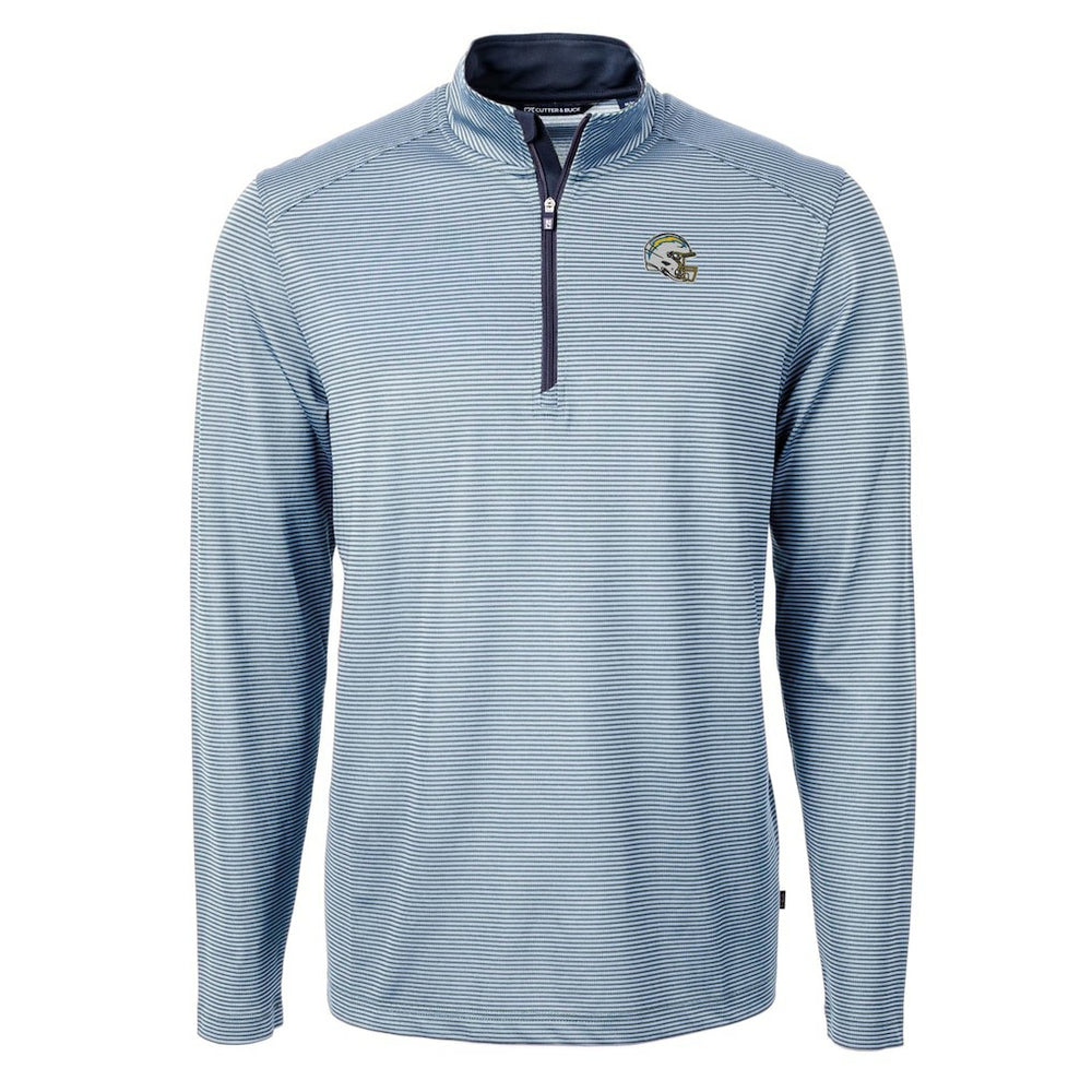 Los Angeles Chargers Cutter & Buck Big & Tall Virtue Eco Pique Micro Stripe Tri-Blend Quarter-Zip Jacket Powder Blue - NFL