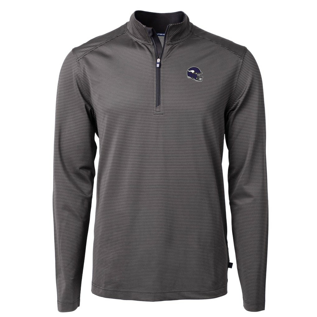 Minnesota Vikings Cutter & Buck Big & Tall Virtue Eco Pique Micro Stripe Tri-Blend Quarter-Zip Jacket Black - NFL