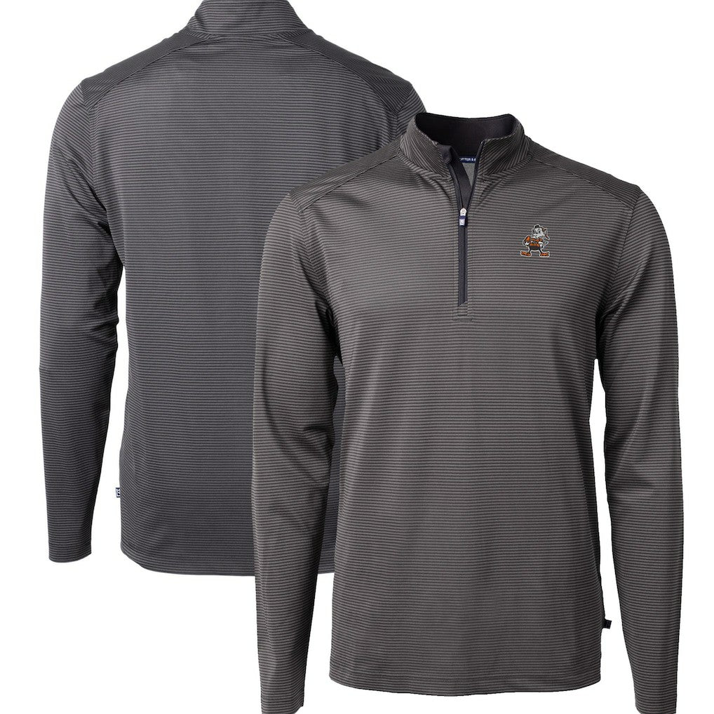 Cleveland Browns Cutter & Buck Big & Tall Virtue Eco Pique Micro Stripe Tri-Blend Quarter-Zip Jacket Black - NFL
