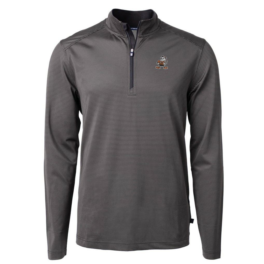 Cleveland Browns Cutter & Buck Big & Tall Virtue Eco Pique Micro Stripe Tri-Blend Quarter-Zip Jacket Black - NFL