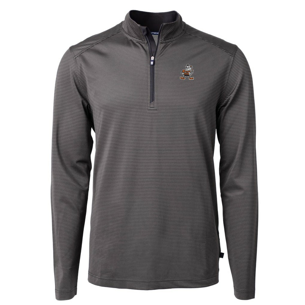 Cleveland Browns Cutter & Buck Big & Tall Virtue Eco Pique Micro Stripe Tri-Blend Quarter-Zip Jacket Black - NFL