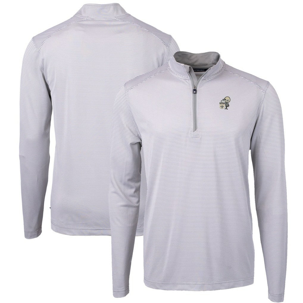 New Orleans Saints Cutter & Buck Big & Tall Virtue Eco Pique Micro Stripe Tri-Blend Quarter-Zip Jacket Gray - NFL