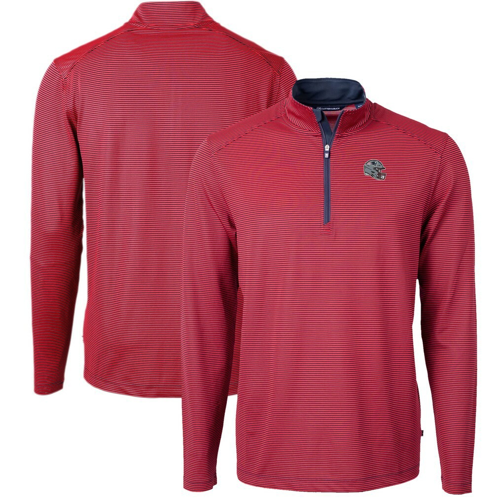 New England Patriots Cutter & Buck Big & Tall Virtue Eco Pique Micro Stripe Tri-Blend Quarter-Zip Jacket Red - NFL