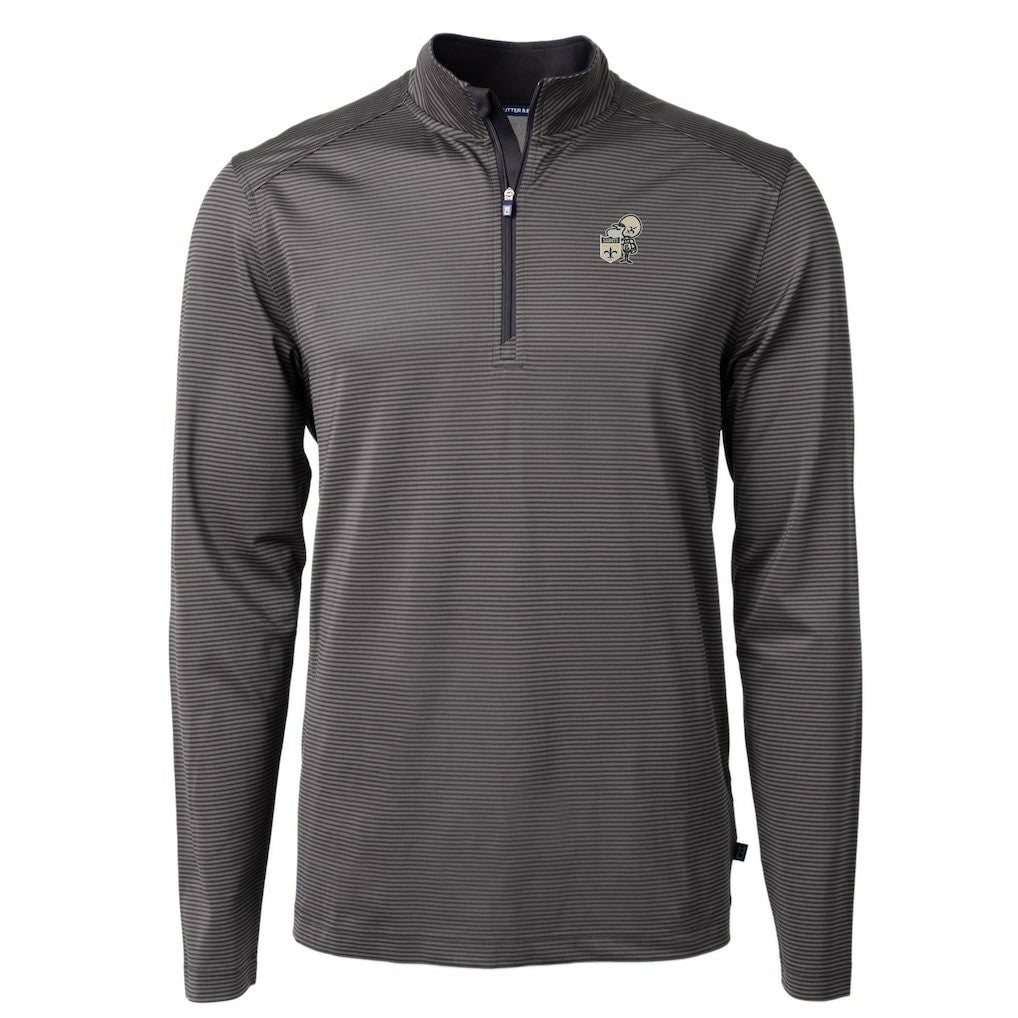 New Orleans Saints Cutter & Buck Big & Tall Virtue Eco Pique Micro Stripe Tri-Blend Quarter-Zip Jacket Black - NFL
