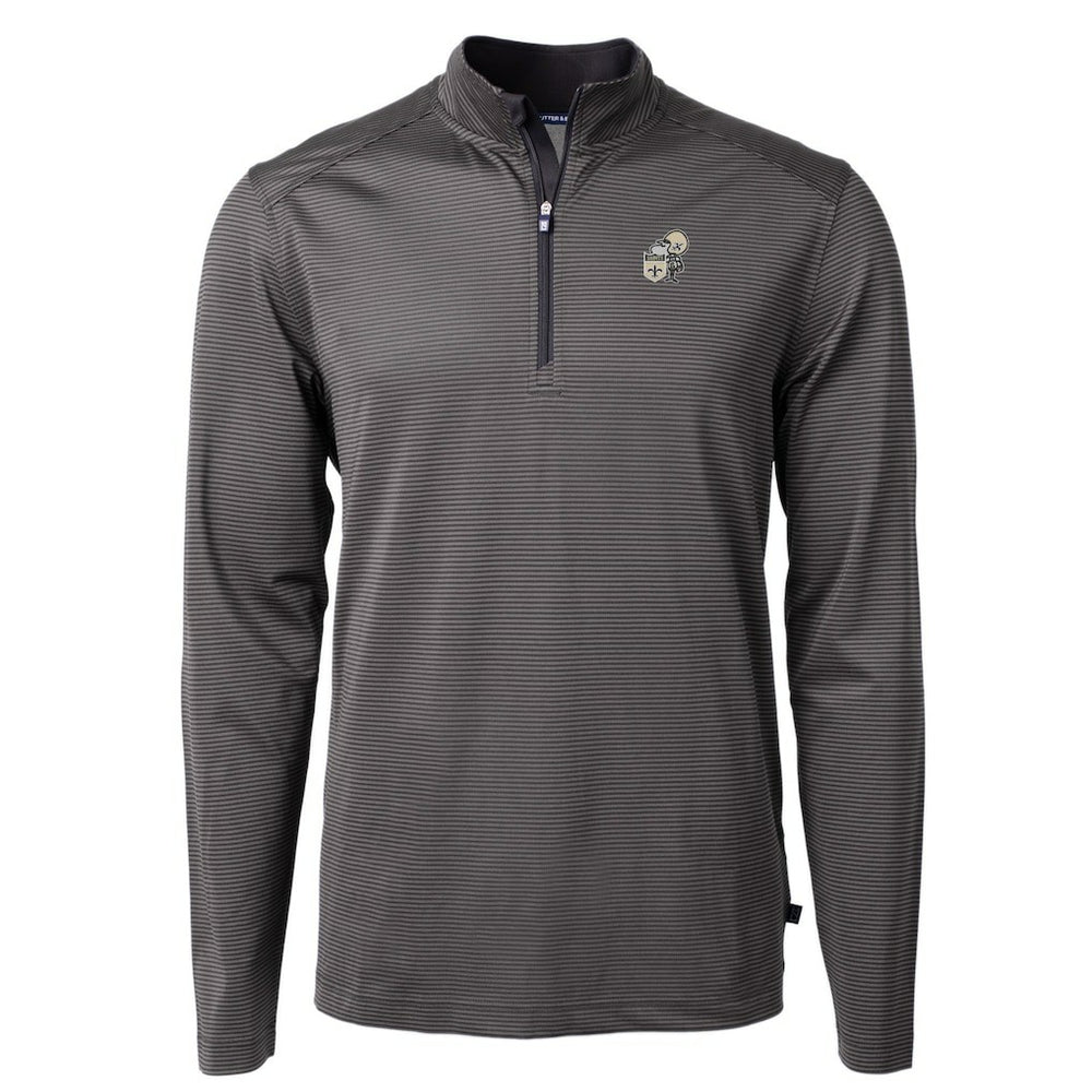 New Orleans Saints Cutter & Buck Big & Tall Virtue Eco Pique Micro Stripe Tri-Blend Quarter-Zip Jacket Black - NFL