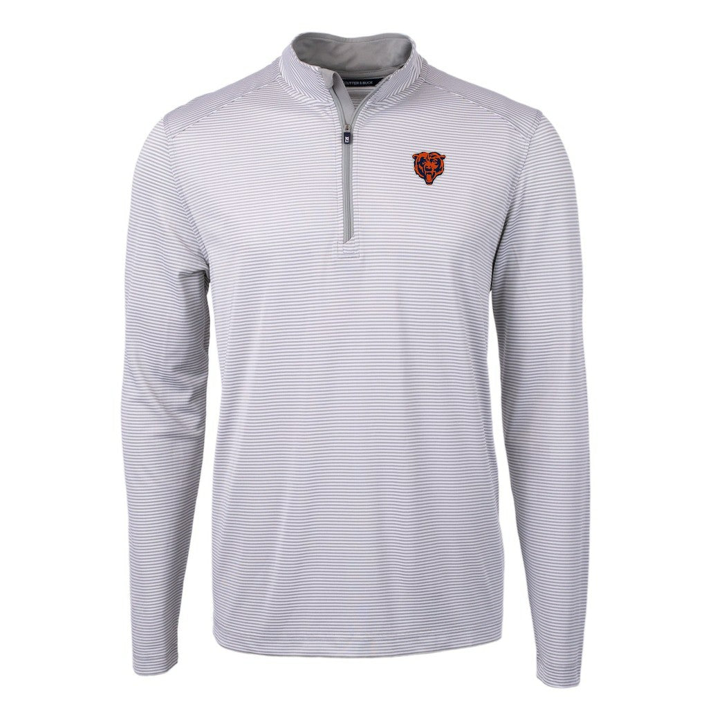 Chicago Bears Cutter & Buck Big & Tall Virtue Eco Pique Micro Stripe Tri-Blend Quarter-Zip Jacket Gray - NFL