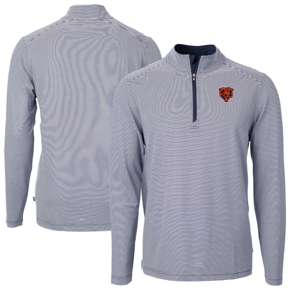 Chicago Bears Cutter & Buck Big & Tall Virtue Eco Pique Micro Stripe Tri-Blend Quarter-Zip Jacket Navy - NFL