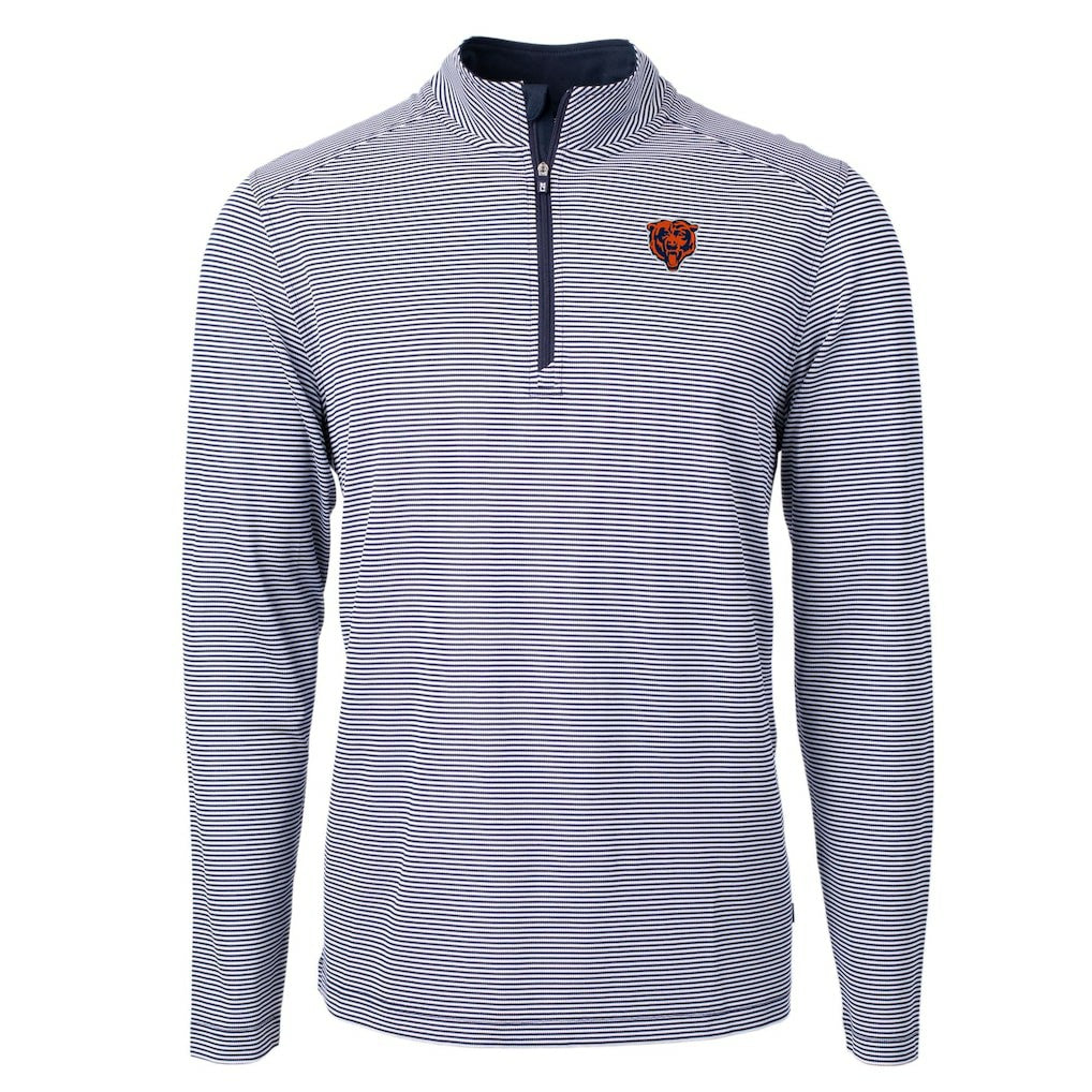 Chicago Bears Cutter & Buck Big & Tall Virtue Eco Pique Micro Stripe Tri-Blend Quarter-Zip Jacket Navy - NFL