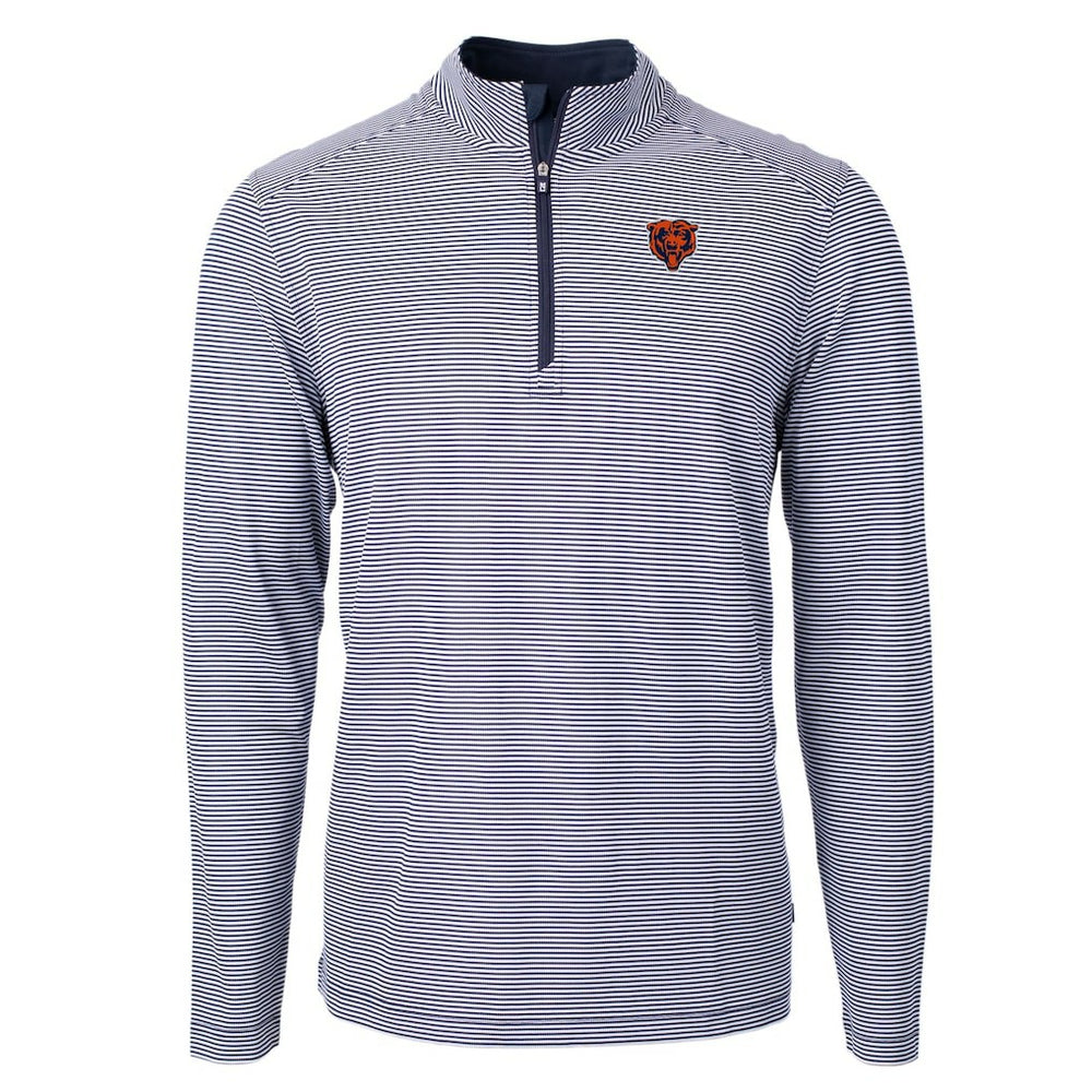 Chicago Bears Cutter & Buck Big & Tall Virtue Eco Pique Micro Stripe Tri-Blend Quarter-Zip Jacket Navy - NFL