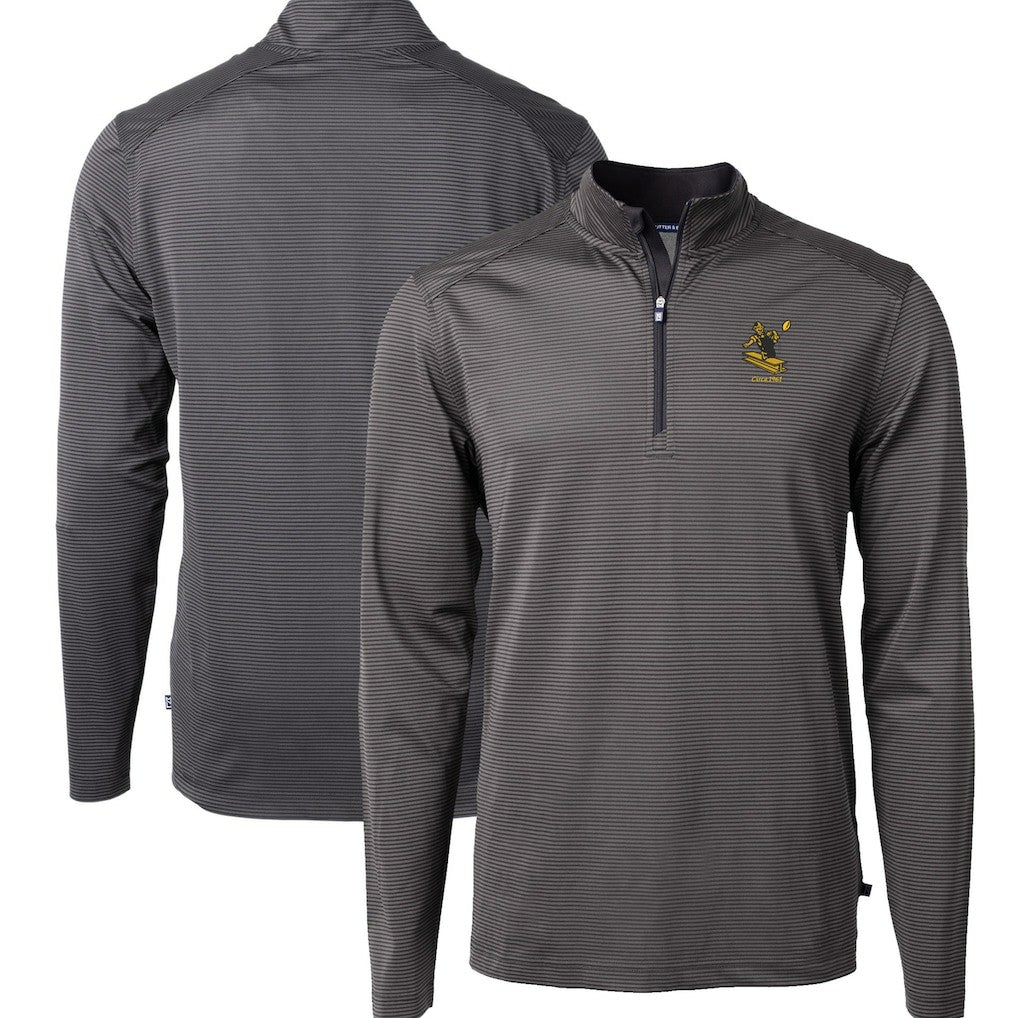 Pittsburgh Steelers Cutter & Buck Big & Tall Virtue Eco Pique Micro Stripe Tri-Blend Quarter-Zip Jacket Black - NFL