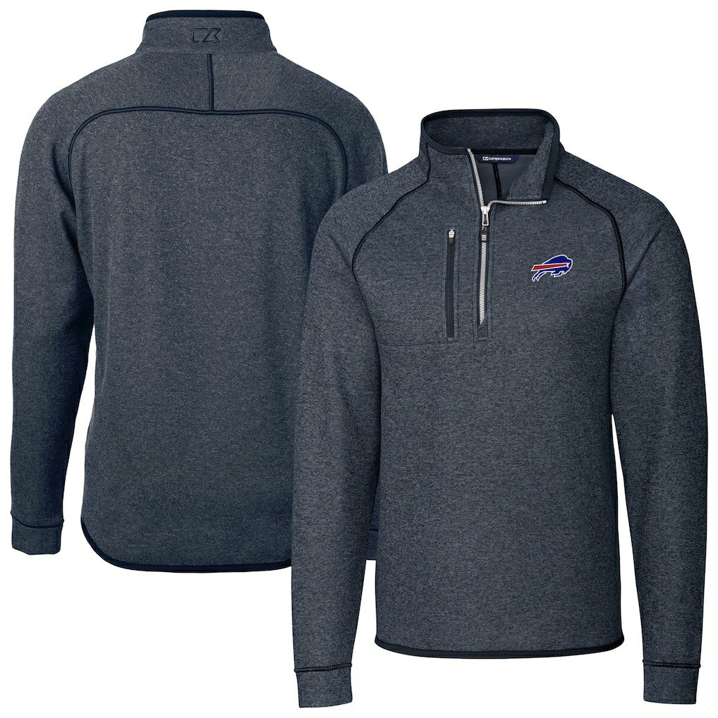 Buffalo Bills Cutter & Buck Big & Tall Mainsail Sweater-Knit Half-Zip Jacket Heather Navy - NFL