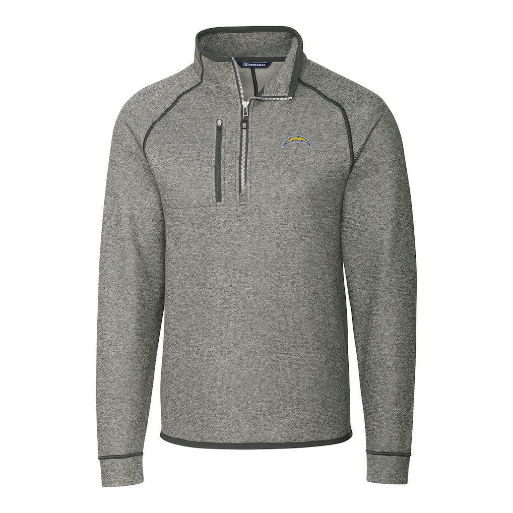 Los Angeles Chargers Cutter & Buck Big & Tall Mainsail Sweater-Knit Raglan Half-Zip Jacket Heather Gray - NFL