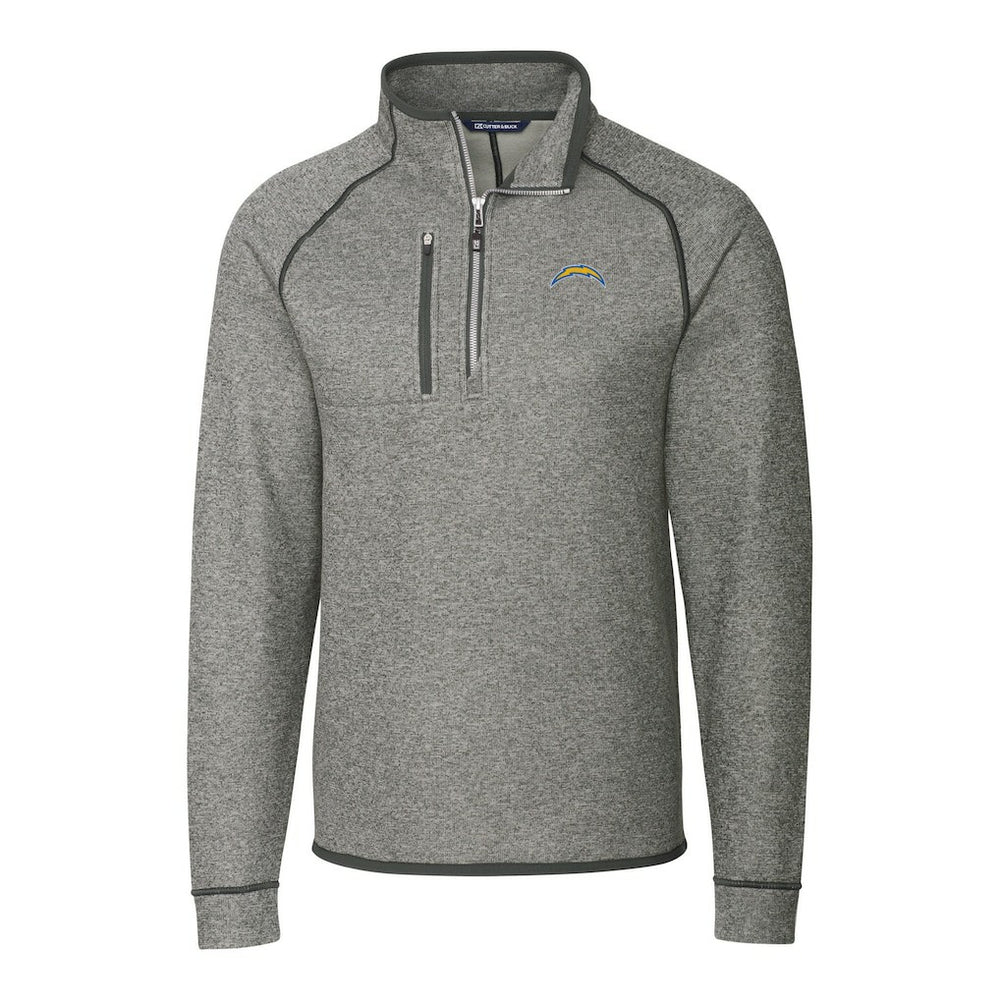 Los Angeles Chargers Cutter & Buck Big & Tall Mainsail Sweater-Knit Raglan Half-Zip Jacket Heather Gray - NFL