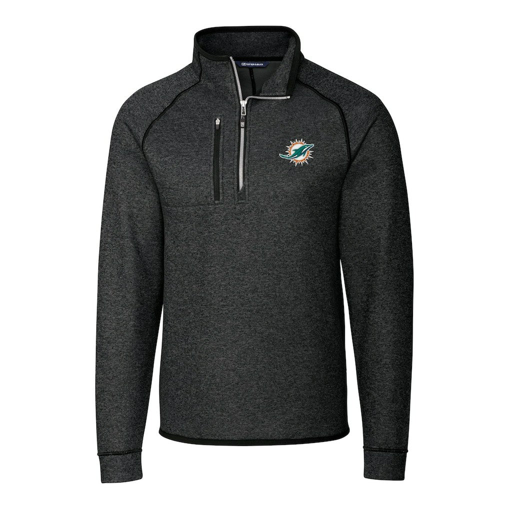 Miami Dolphins Cutter & Buck Big & Tall Mainsail Sweater-Knit Half-Zip Jacket Heather Charcoal - NFL