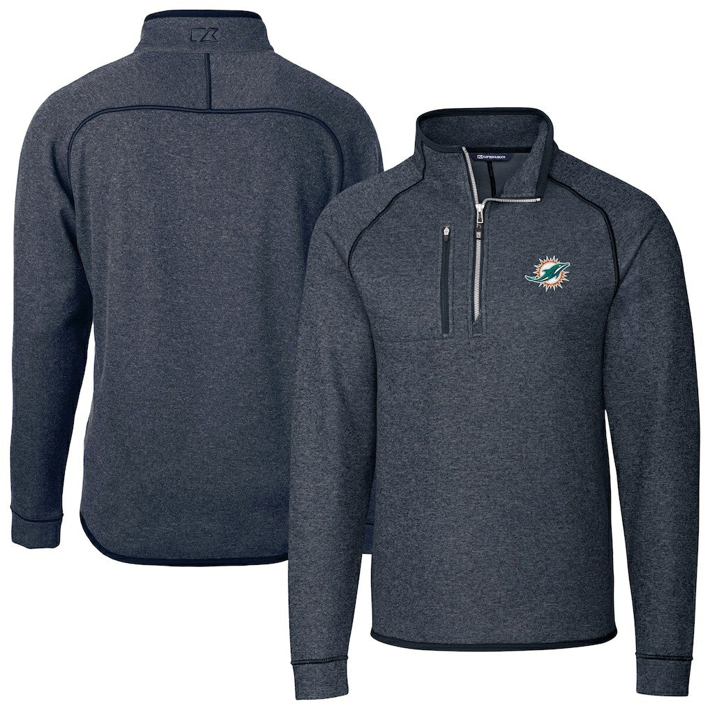 Miami Dolphins Cutter & Buck Big & Tall Mainsail Sweater-Knit Half-Zip Jacket Heather Navy - NFL