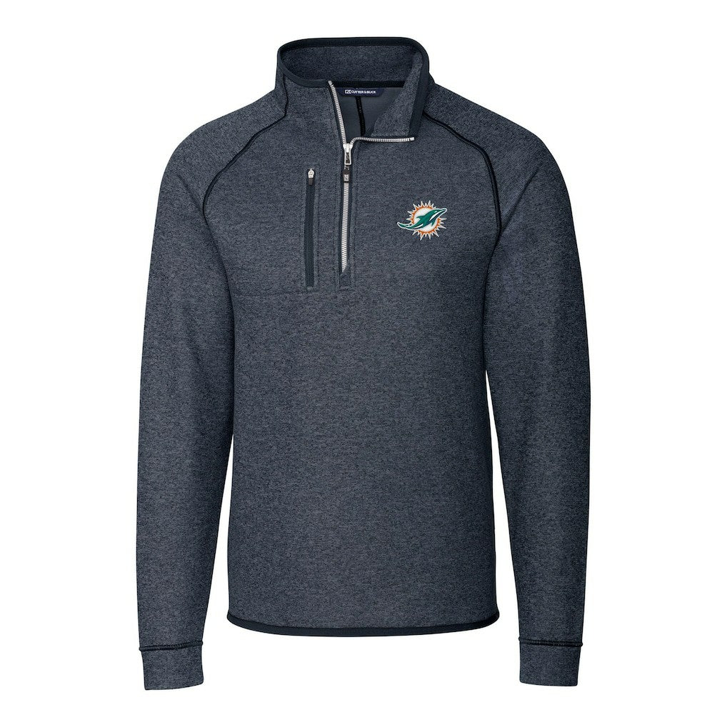 Miami Dolphins Cutter & Buck Big & Tall Mainsail Sweater-Knit Half-Zip Jacket Heather Navy - NFL