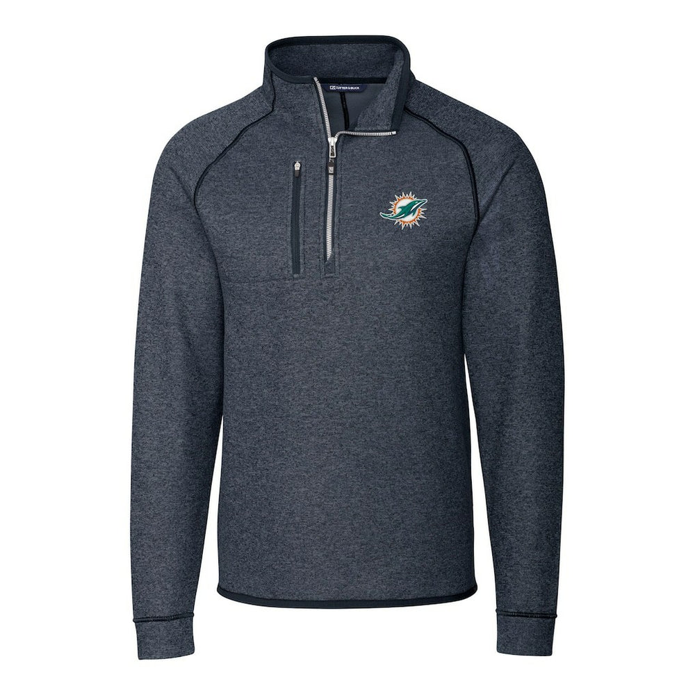 Miami Dolphins Cutter & Buck Big & Tall Mainsail Sweater-Knit Half-Zip Jacket Heather Navy - NFL