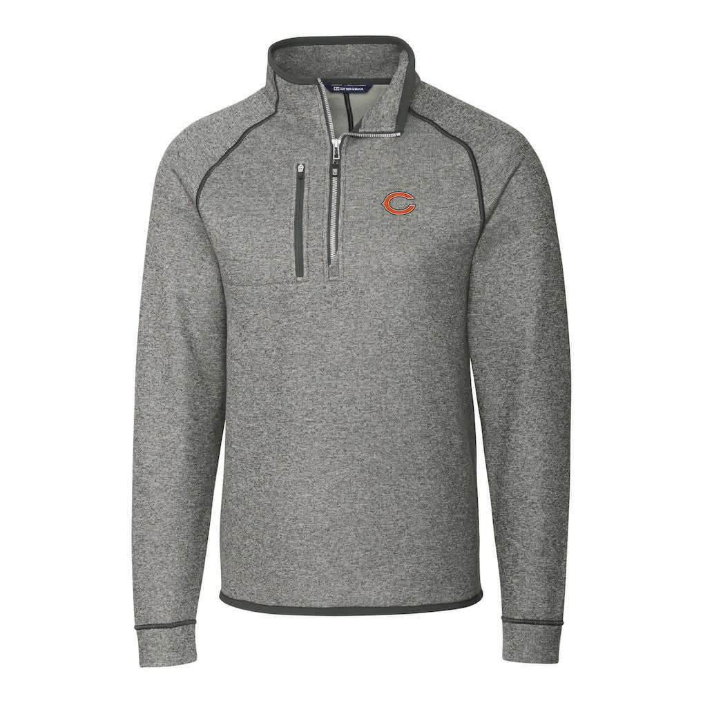 Chicago Bears Cutter & Buck Big & Tall Mainsail Sweater-Knit Half-Zip Jacket Heather Gray - NFL