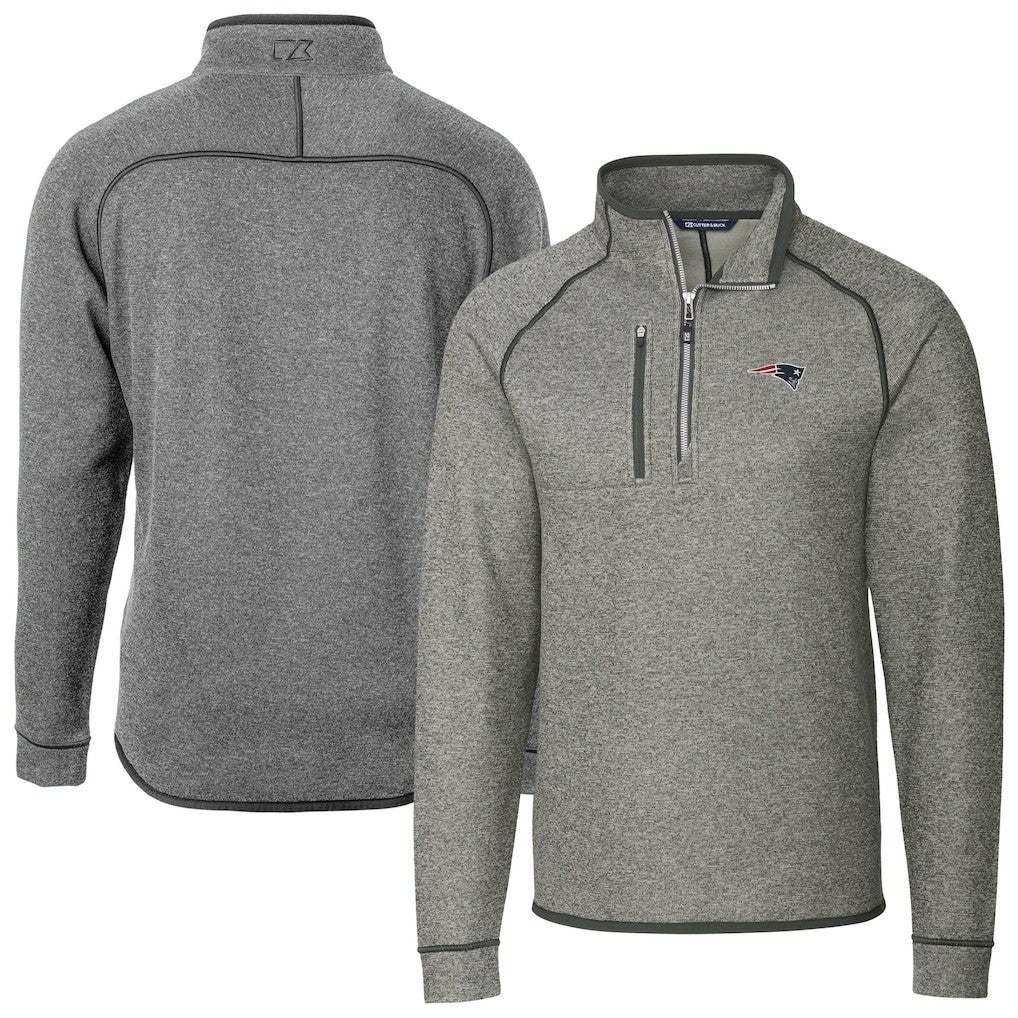 New England Patriots Cutter & Buck Big & Tall Mainsail Sweater-Knit Half-Zip Jacket Heather Gray - NFL