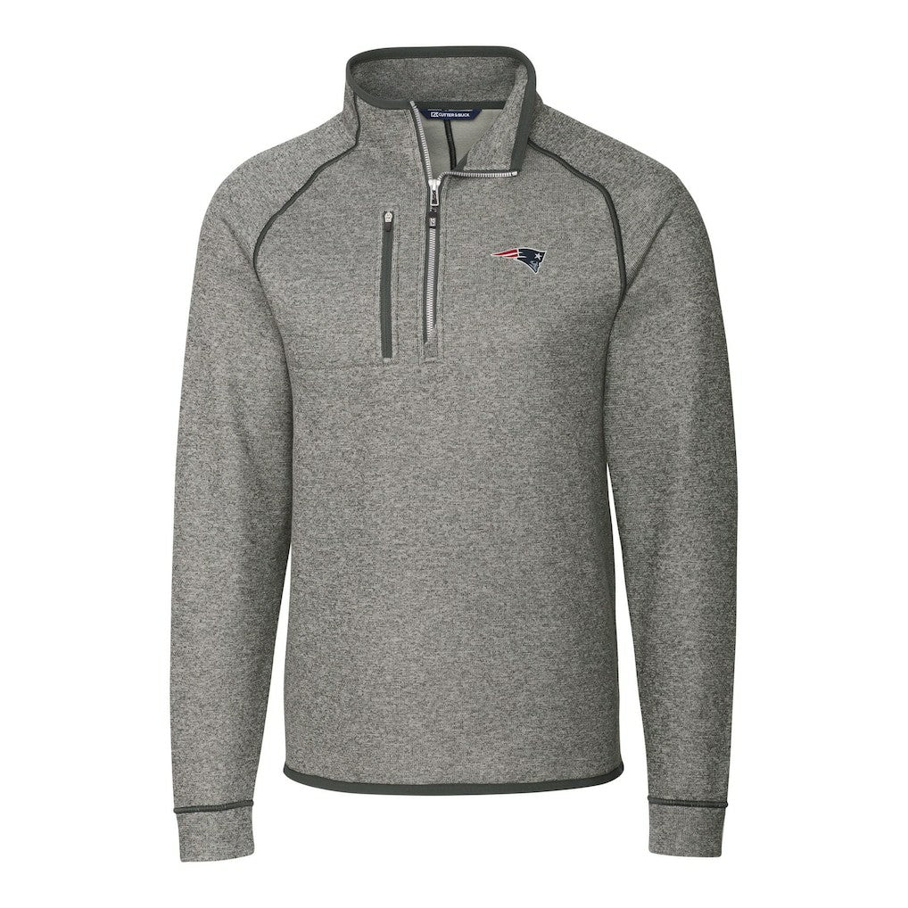 New England Patriots Cutter & Buck Big & Tall Mainsail Sweater-Knit Half-Zip Jacket Heather Gray - NFL