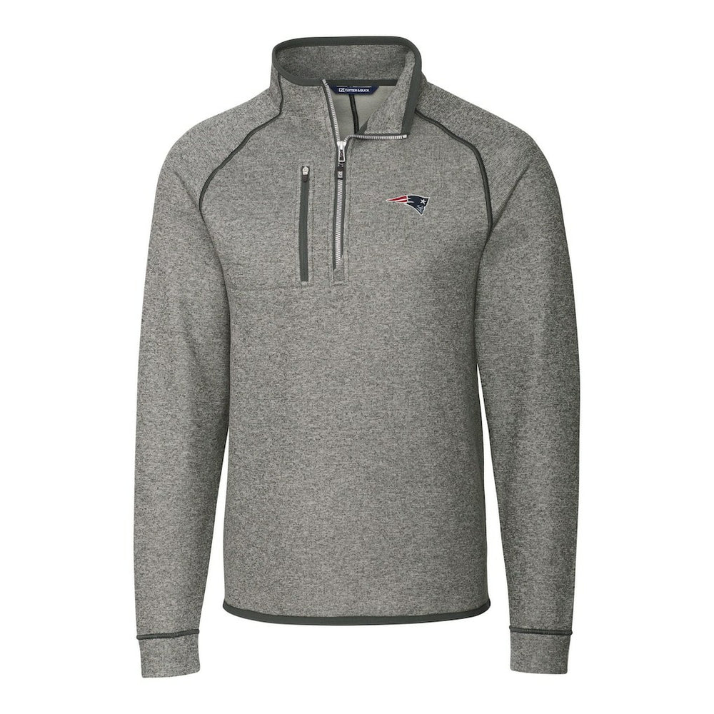 New England Patriots Cutter & Buck Big & Tall Mainsail Sweater-Knit Half-Zip Jacket Heather Gray - NFL