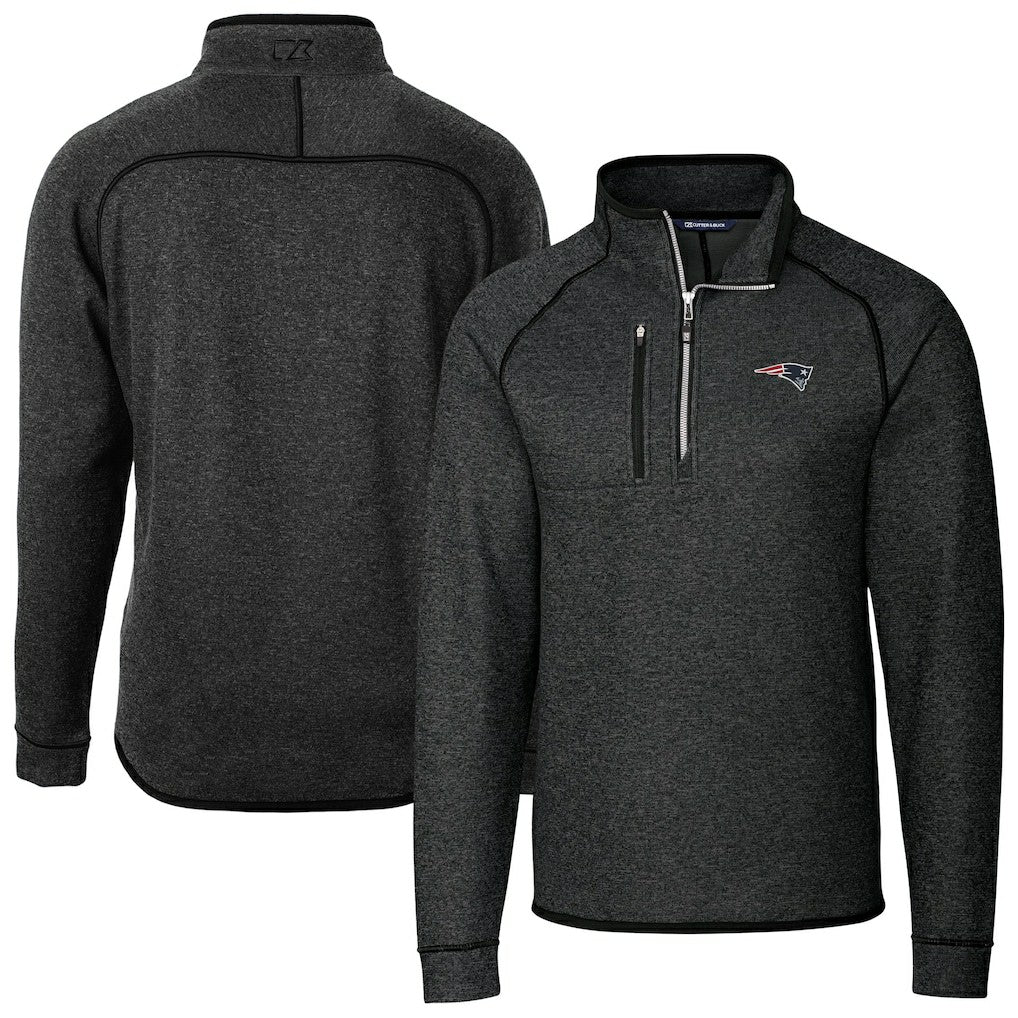 New England Patriots Cutter & Buck Big & Tall Mainsail Sweater-Knit Half-Zip Jacket Heather Charcoal - NFL