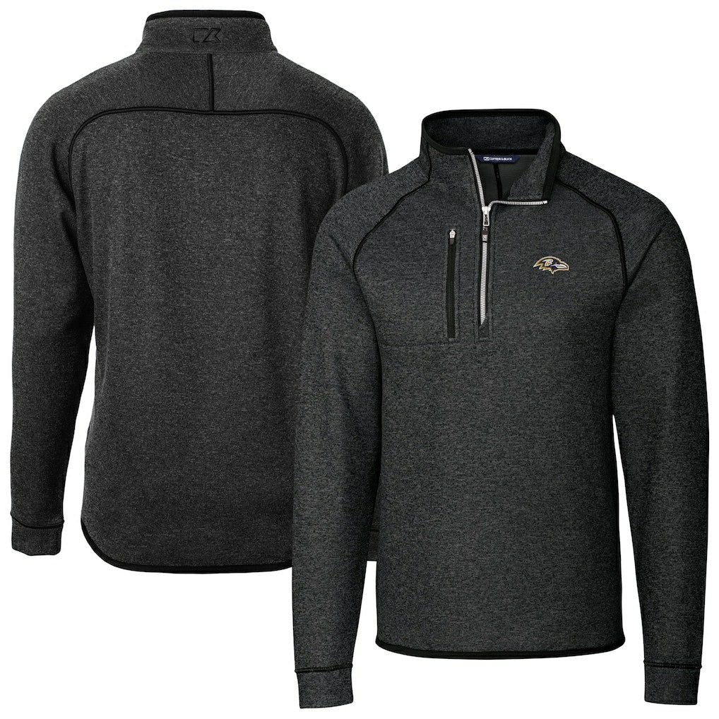 Baltimore Ravens Cutter & Buck Big & Tall Mainsail Sweater-Knit Half-Zip Jacket Heather Charcoal - NFL