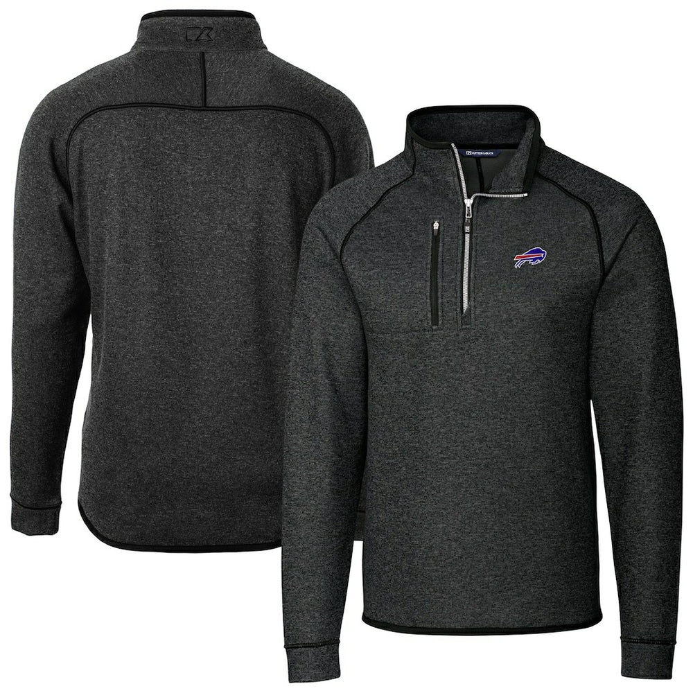 Buffalo Bills Cutter & Buck Big & Tall Mainsail Sweater-Knit Half-Zip Jacket Heather Charcoal - NFL
