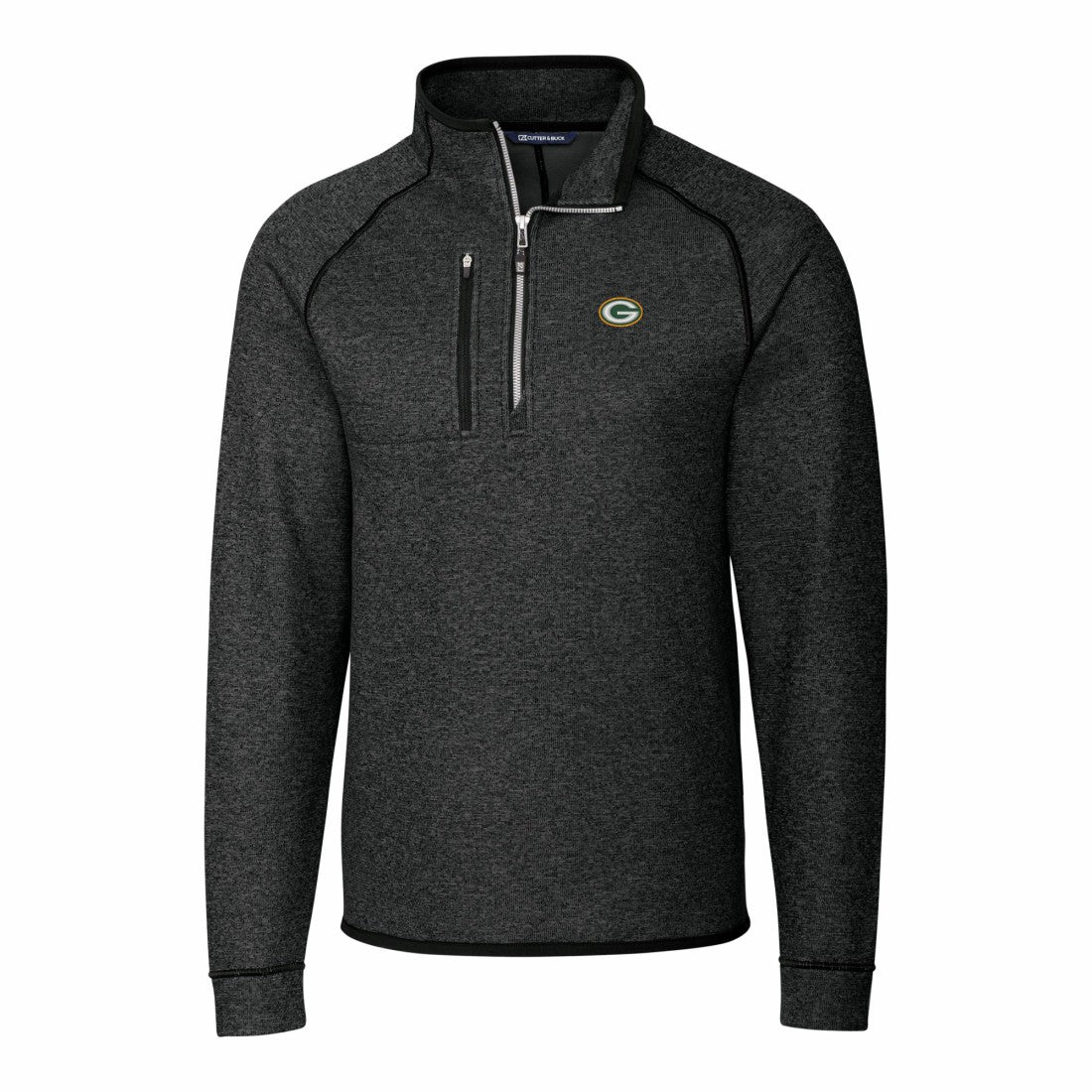 Green Bay Packers Cutter & Buck Big & Tall Mainsail Sweater-Knit Half-Zip Jacket Heather Charcoal - NFL