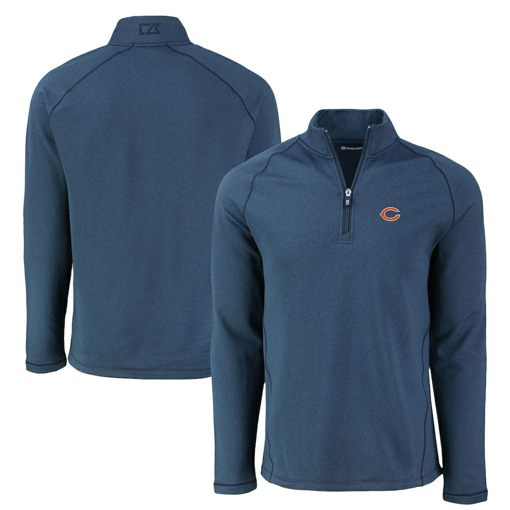 Chicago Bears Cutter & Buck Peshastin Eco Fleece Tri-Blend Raglan Recycled Quarter-Zip Jacket Heather Navy - NFL