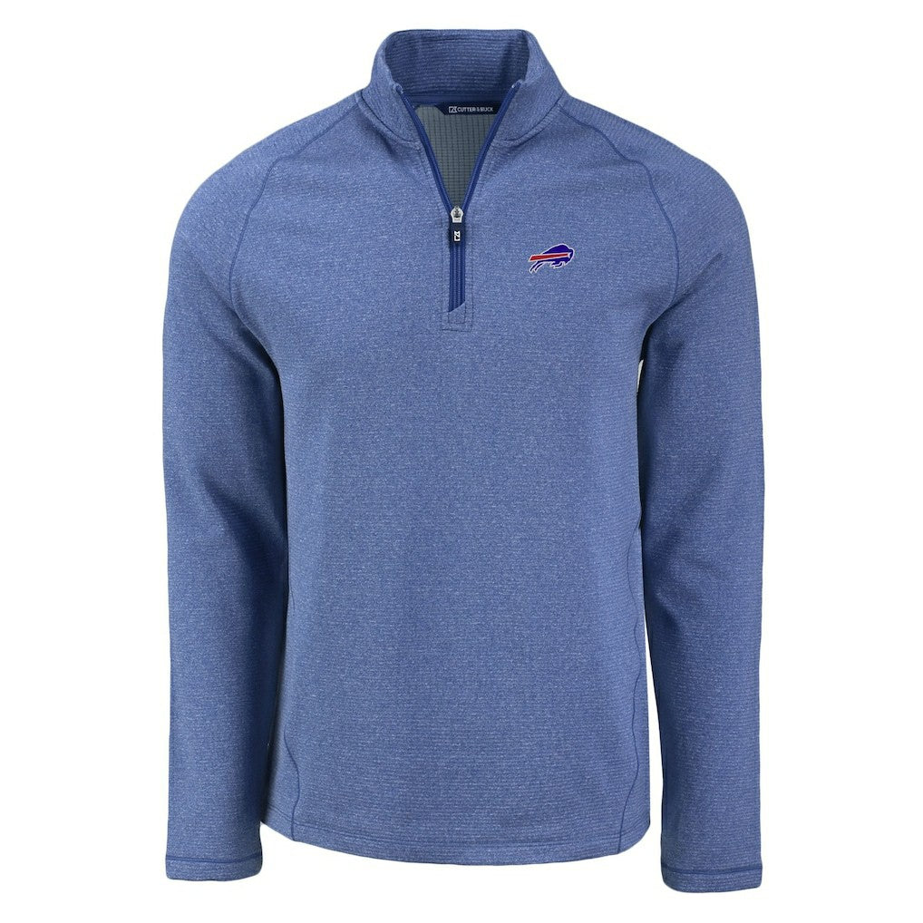 Buffalo Bills Cutter & Buck Peshastin Eco Fleece Tri-Blend Raglan Recycled Quarter-Zip Jacket Heather Royal - NFL