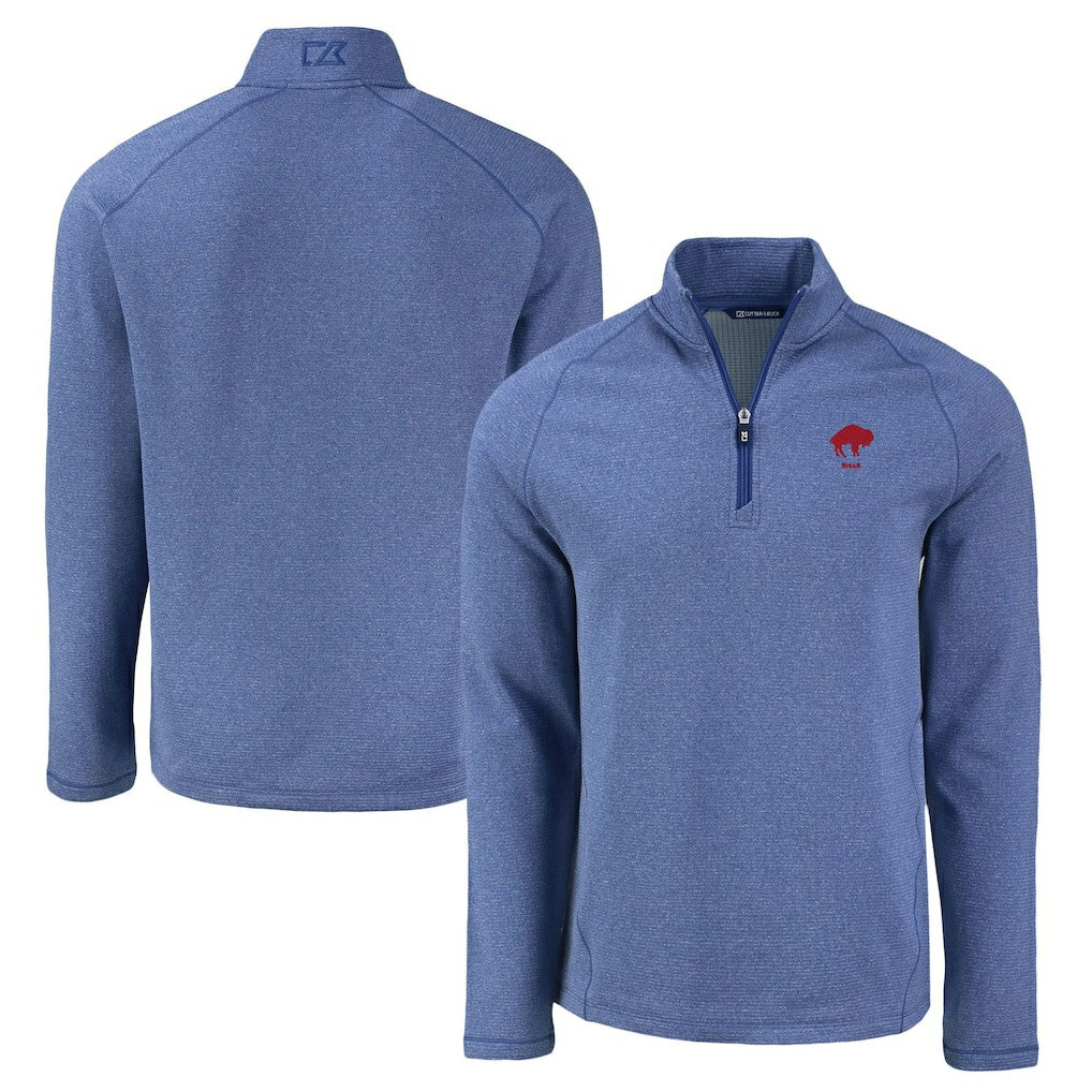 Buffalo Bills Cutter & Buck Peshastin Eco Fleece Tri-Blend Raglan Recycled Quarter-Zip Jacket Heather Royal - NFL