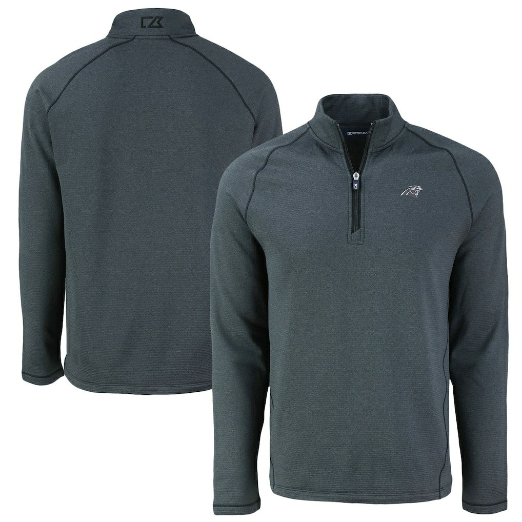Carolina Panthers Cutter & Buck Peshastin Eco Fleece Tri-Blend Raglan Recycled Quarter-Zip Jacket Heather Black - NFL
