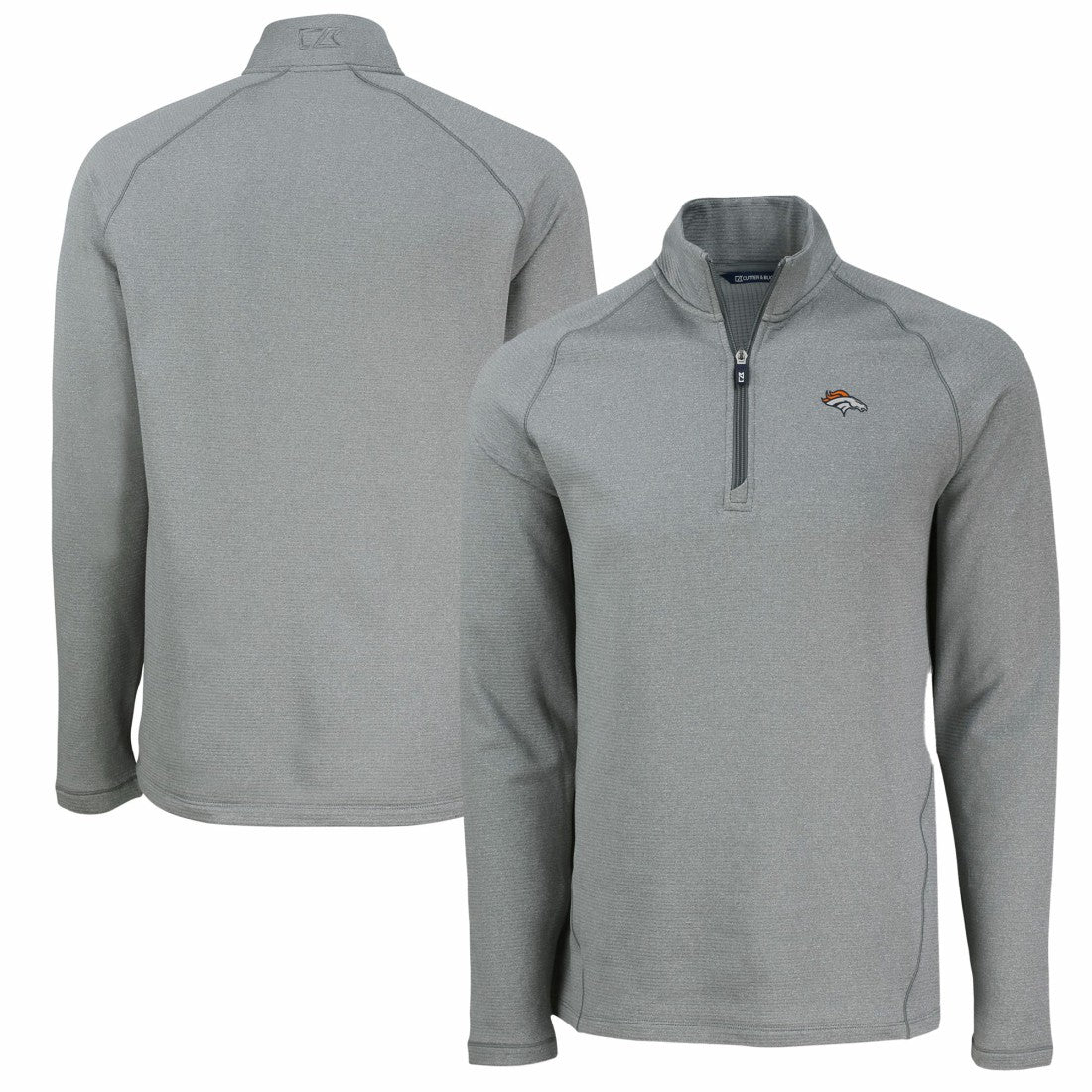 Denver Broncos Cutter & Buck Peshastin Eco Fleece Tri-Blend Raglan Recycled Quarter-Zip Jacket Heather Gray - NFL