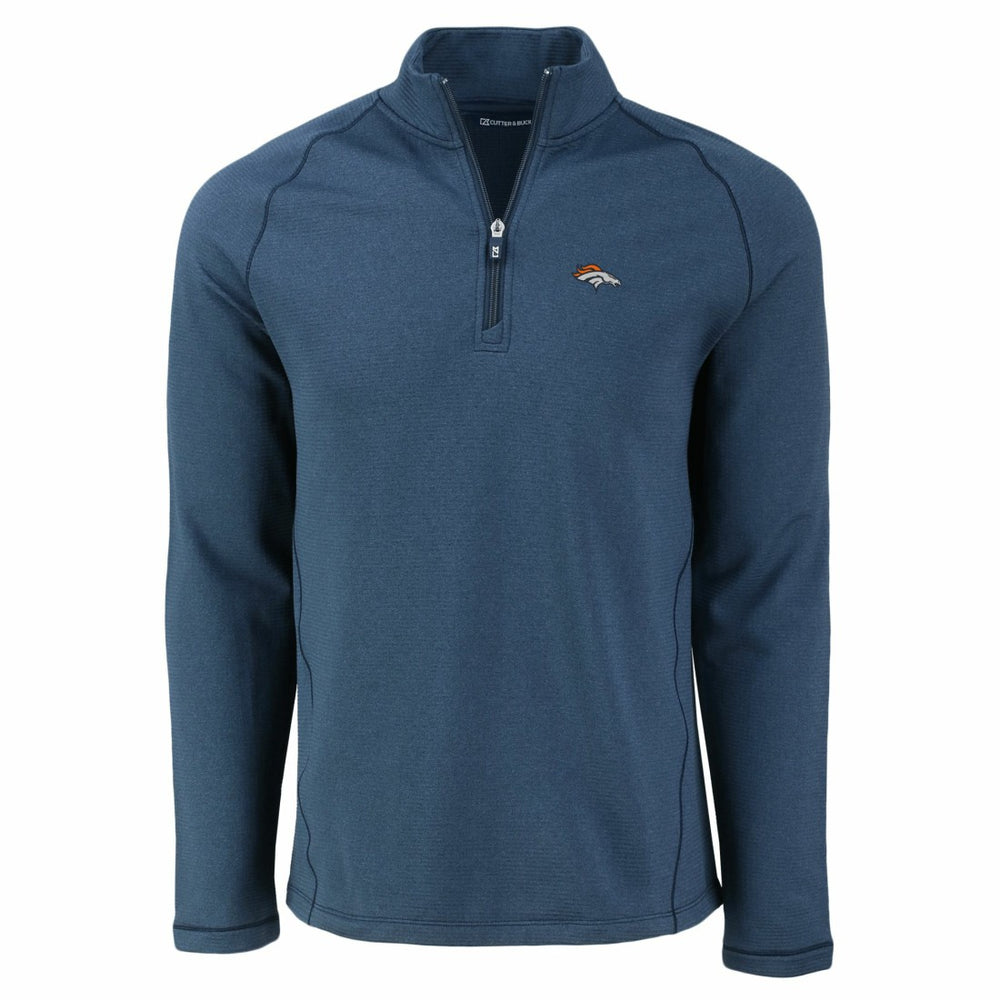 Denver Broncos Cutter & Buck Peshastin Eco Fleece Tri-Blend Raglan Recycled Quarter-Zip Jacket Heather Navy - NFL
