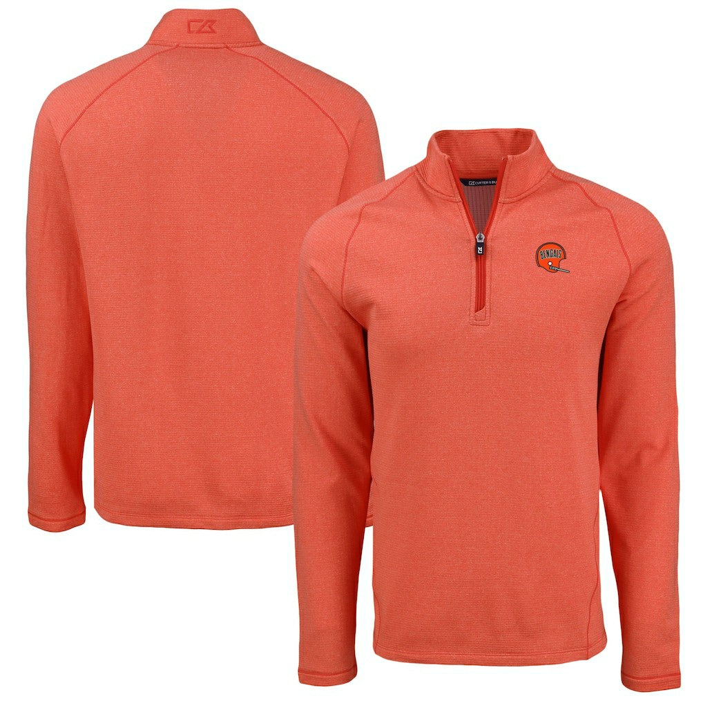 Cincinnati Bengals Cutter & Buck Peshastin Eco Fleece Tri-Blend Raglan Recycled Quarter-Zip Jacket Heather Orange - NFL