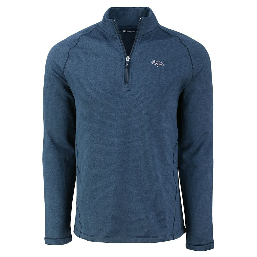 Denver Broncos Cutter & Buck Peshastin Eco Fleece Tri-Blend Raglan Recycled Quarter-Zip Jacket Heather Navy - NFL